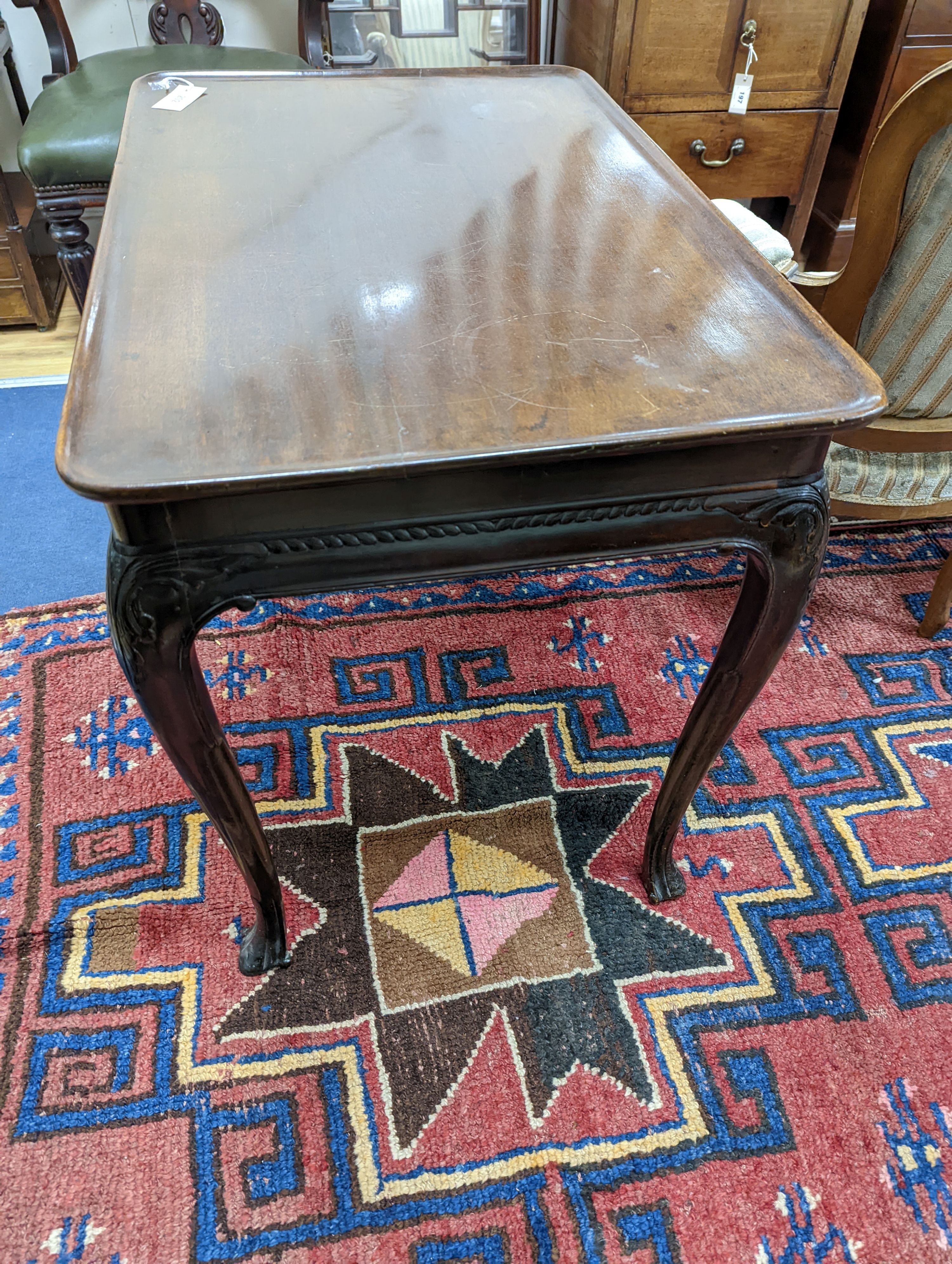 A George II mahogany silver table, width 83cm, depth 55cm, height 69cm